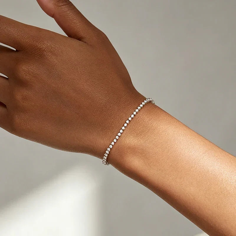 Certified 2mm All Moissanite Tennis Bracelets for Women Thin Chain Lab Diamond Dainty Jewelry 100% Real 925 Pure Silver