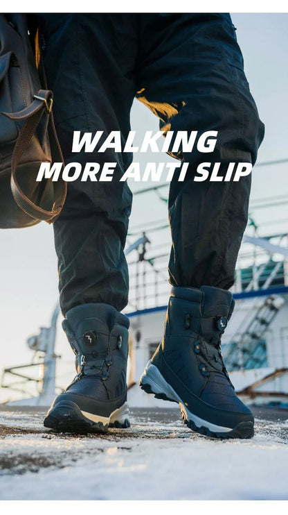 Mens Snow Boots Thickened Velvet Winter Boots Rotating Buckle Design Mid-calf Boots Plush Warm Cotton Shoes for Men Botas Hombre