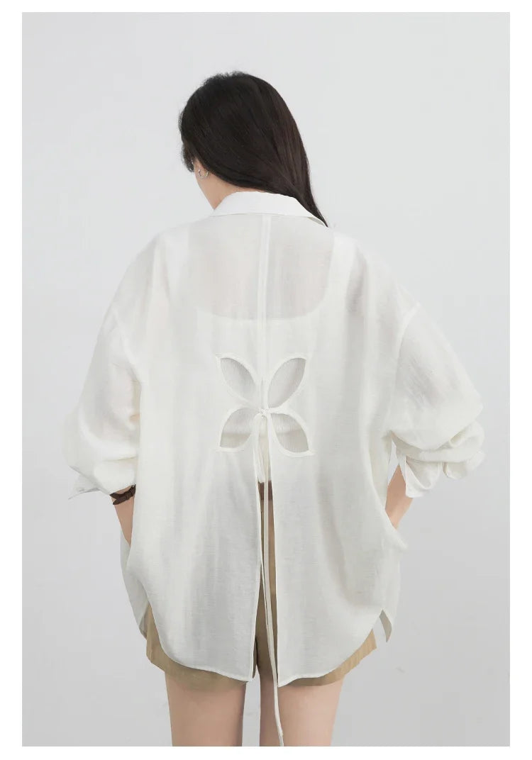 Women Long Sleeve Shirts Solid Loose Casual New Style Design Back Hollow Out Shirt Female Blouse Spring Summer 2026