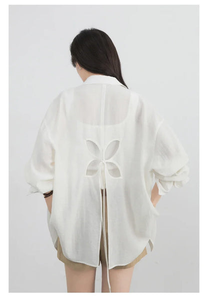Women Long Sleeve Shirts Solid Loose Casual New Style Design Back Hollow Out Shirt Female Blouse Spring Summer 2026