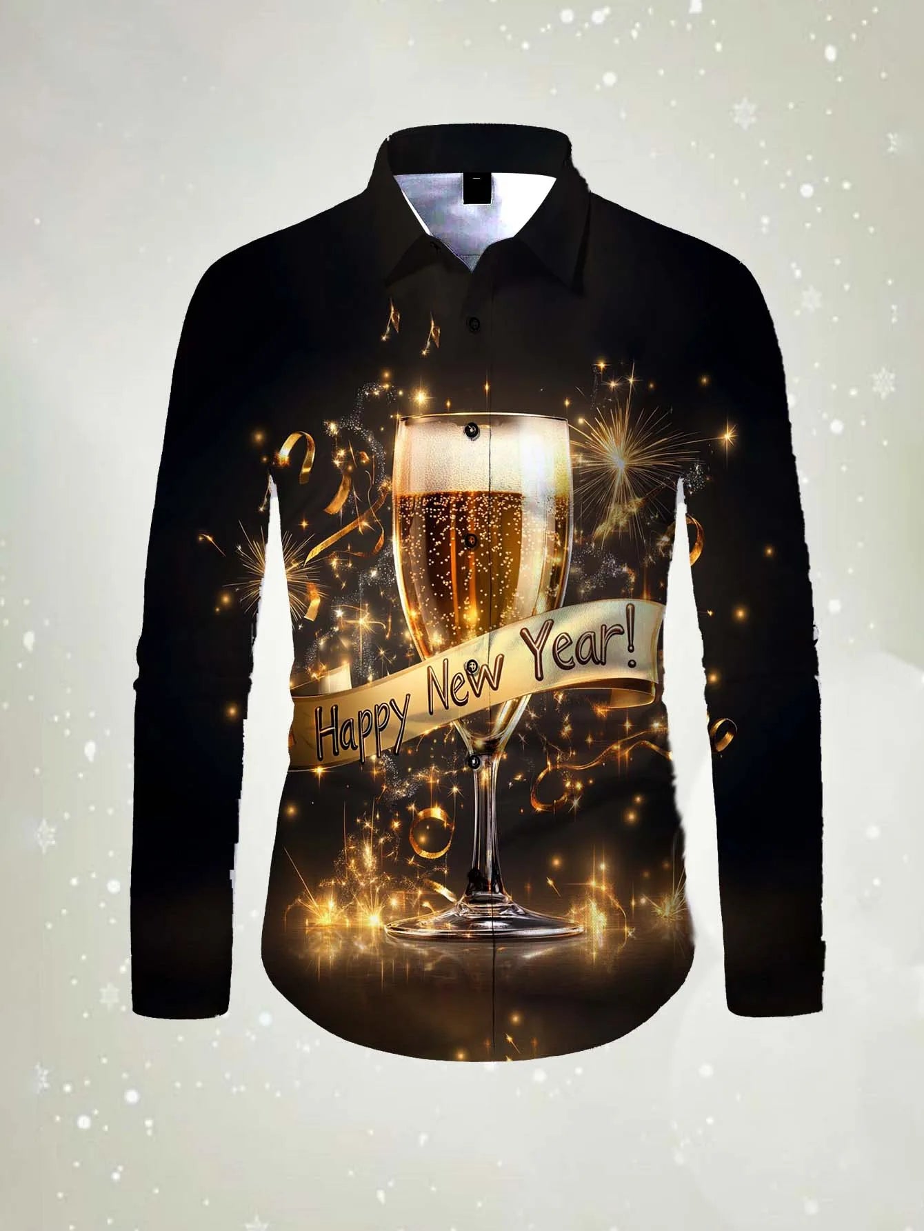 Men's long sleeved shirt Happy New Year Pattern 3D printed top 2026 spring autumn new fashion casual Festival Unisex clothing