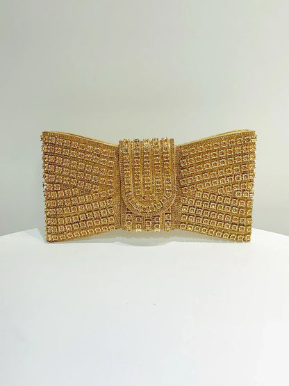 2025 Luxury Bow Design Sequin Dinner Clutches Metal Chain Shoulder Bag Wedding Reception Storage Bag Haute Banquets Evening Bags