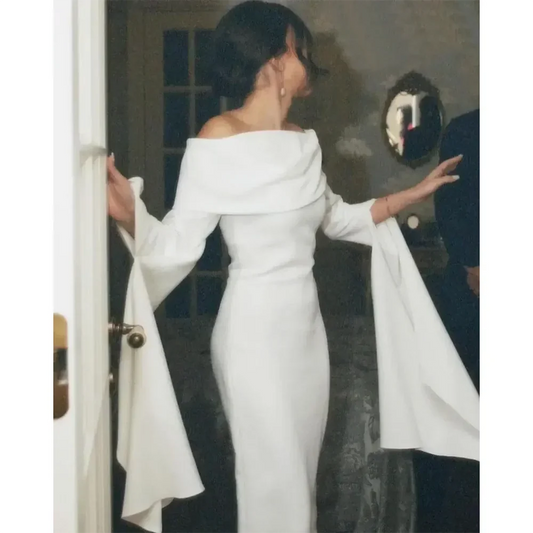 Customized Elegant Off Shoulder Evening Dress Women's Column Evening Gowns Maxi Long Sleeves Sheath Formal Party Dress 2026