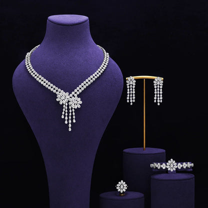 Bridal Zirconia Full Jewelry Set for Ladies Party Luxury Dubai Nigeria CZ Crystal Wedding Necklace Set