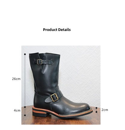 Retro American Motorcycle Boots Long Tube Genuine Leather Engineer Boots Men Knight Style Boots Outdoor Youth Fashion Boots