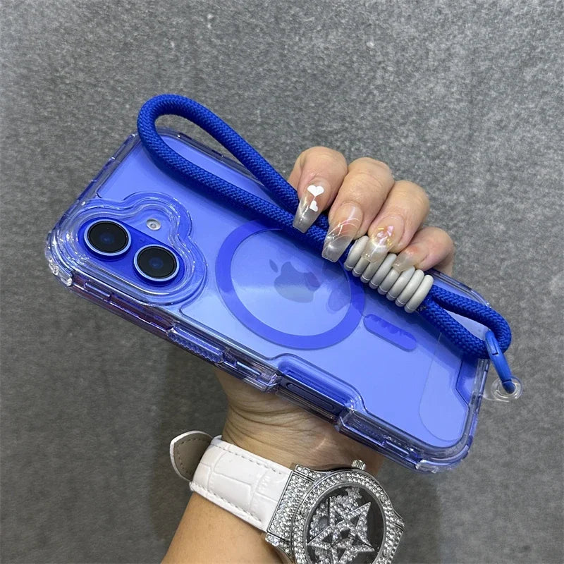 Premium Macaroon Shockproof Case for IPhone 17Air 16 15 14 Plus 13 12 11 Pro Max for Mag-safe Magnetic Transparent Lanyard Cover