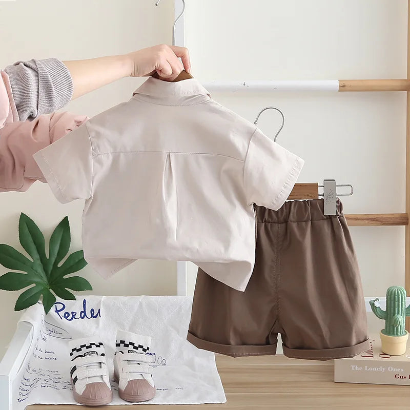 Children Summer Baby Boys Gentleman Clothes Suit Casual Tie T-Shirt Shorts 2Pcs/Sets Infant Kids Casual Clothing Outfits 1-5year