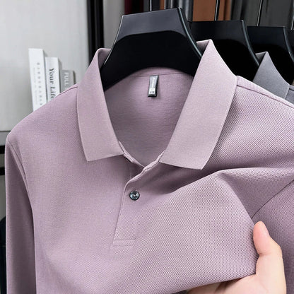 100%pure cotton autumn winter men's high-end designer fashionable long sleeved boutique button casual comfortable polo shirt top