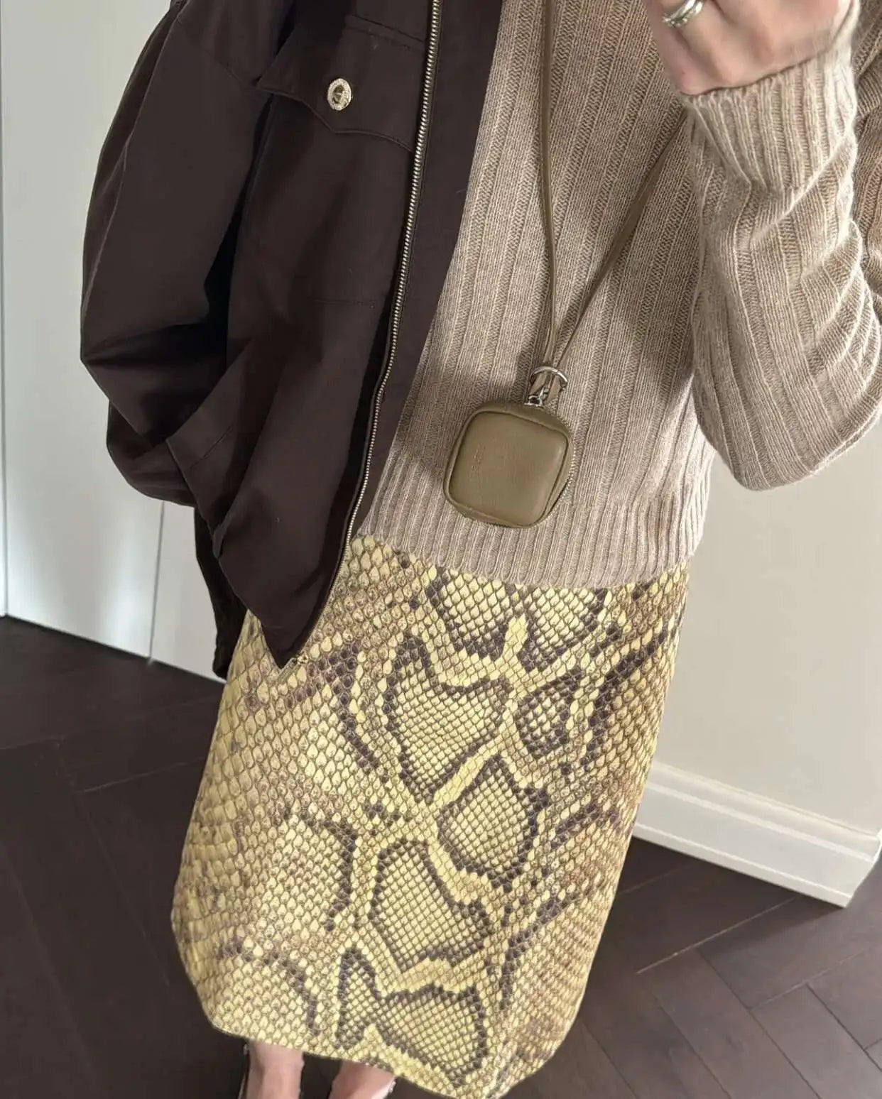 Snakeskin Printed Fashion Skirt Women's High Waist Slim Contrast Patchwork Commute Streetwear Female Vintage Y2k Skirt DDX8