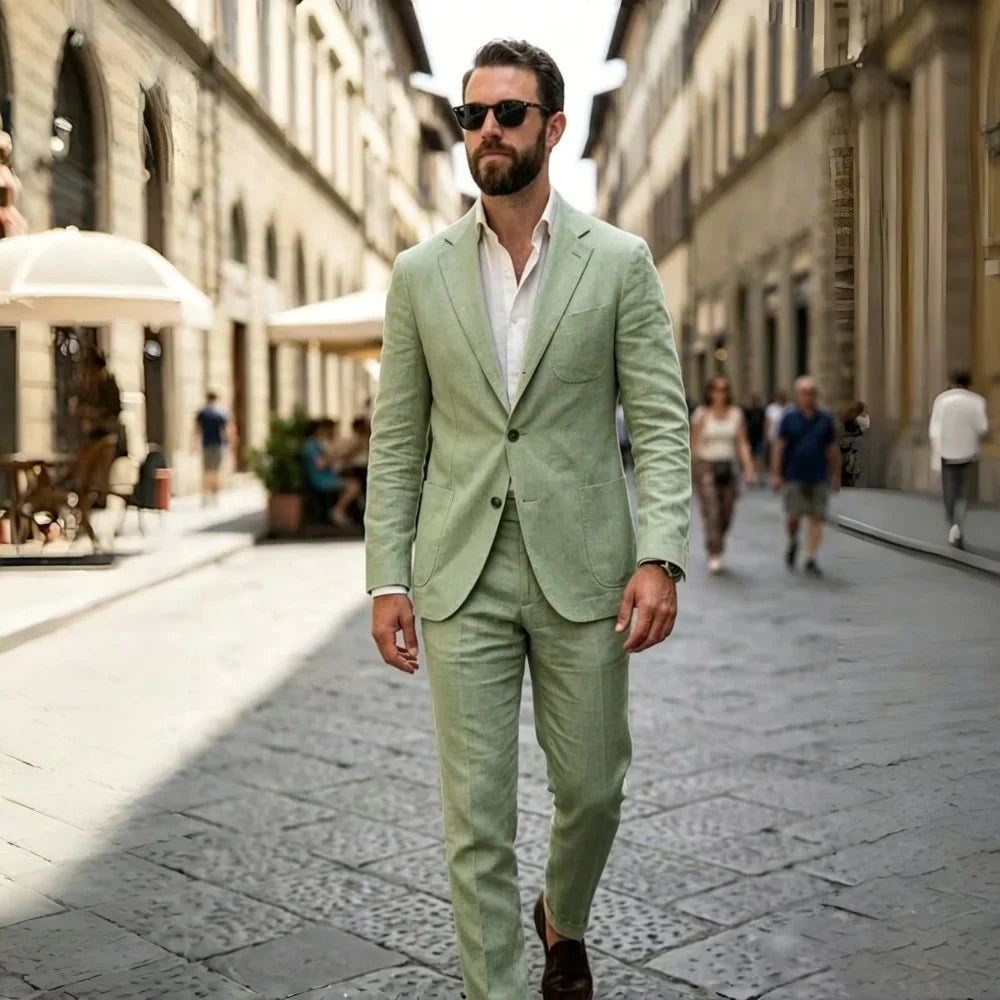 Linen Summer Suits for Men 2 Pieces Single Breasted Breathable Lightweight Jacket with Pants Tailor Made Wedding Tuxedo 2026