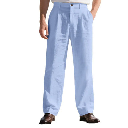 Amazon European and American Men's Linen Solid Color Casual Suit Pants New Fashion Beach Wide-Leg Trousers