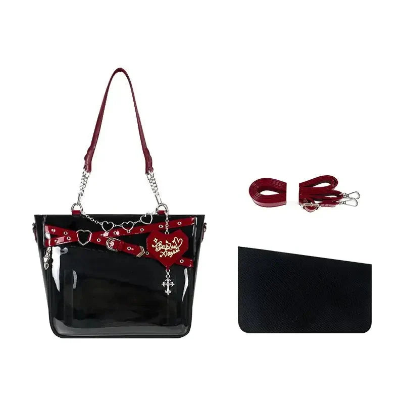 Aesthetic Underarm Ita Bag Streetwear Girl Transparent Shoulder Bag Heart Shape Chic Chain Handbag DIY Display Crossbody Bag