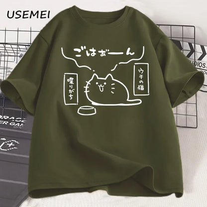 Japanese Style Cat Printed T Shirts for Men Women Cotton Short Sleeve Tshirt Causal Trendy Loose Oversized T-shirt Mens Clothes