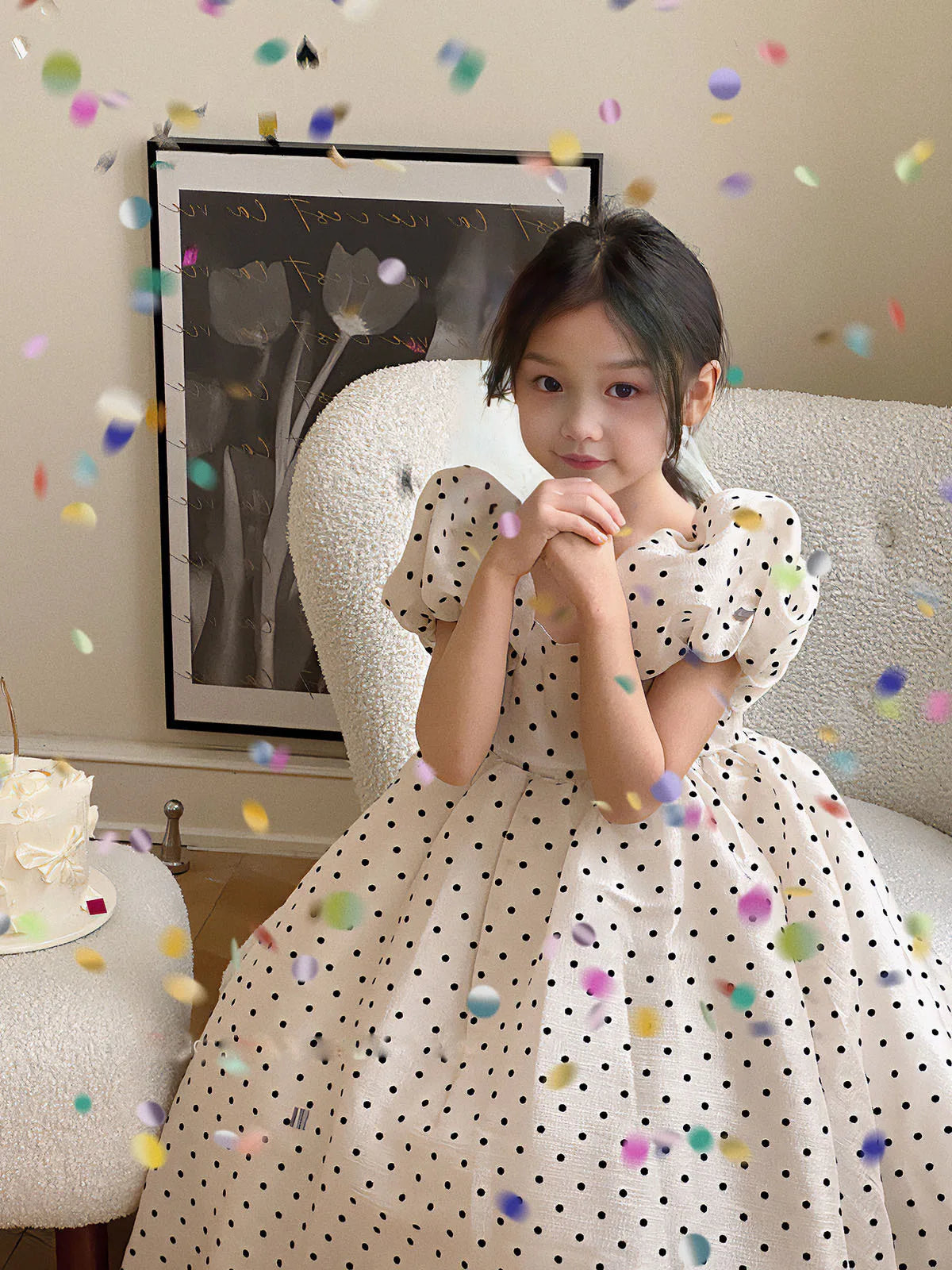 Girls Polka Dot Party Dress Summer Bubble Sleeves Princess Gown Understated Elegance Korean Japanese Style 2-7 Years