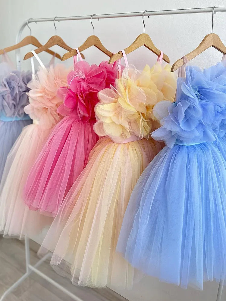 Cute Flower Girl Wedding Dress for Little Girls, Strapless Princess Gown & Host Performance Outfit, Simple Fluffy Tulle Dress