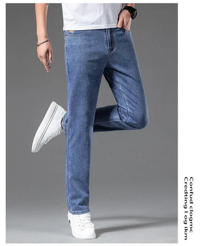 2023 y2k streetwear Spring Summer  Youthful Vitality Men's Fit Straight Thin Denim Jeans Lightweight Cotton Stretch Trousers