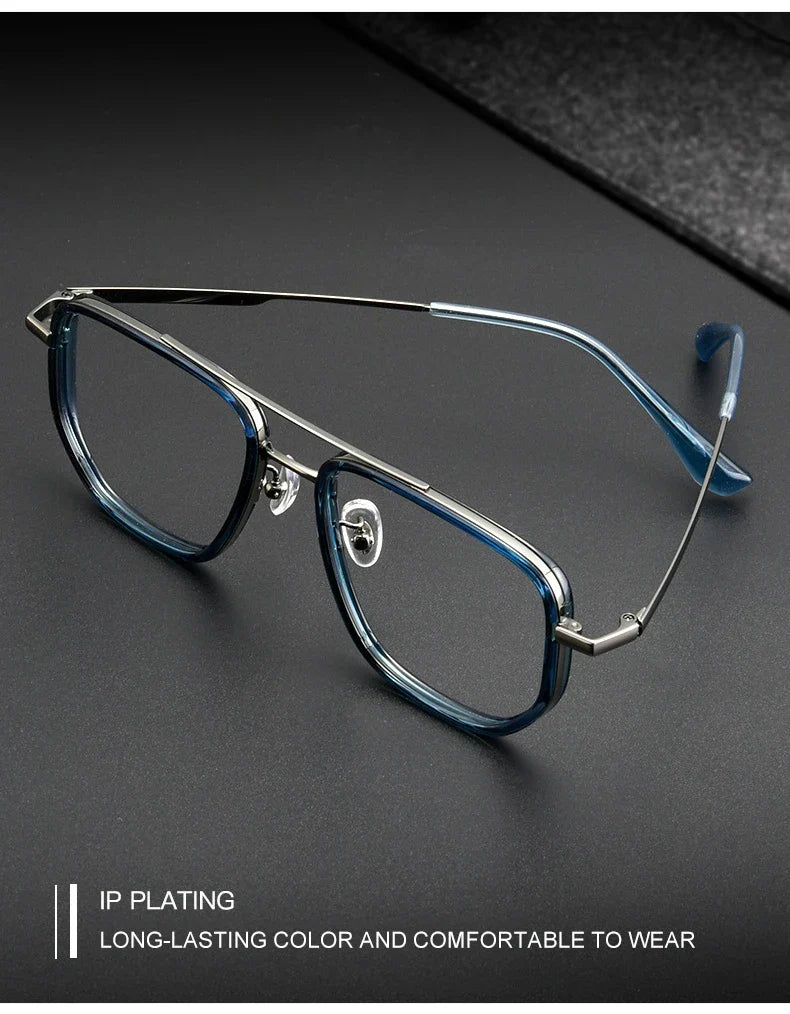 Ultra Lightweight Titanium Frame TR90 Retro Polygonal Eyeglasses Frames Anti Blue Light Glasses Customizable Prescription