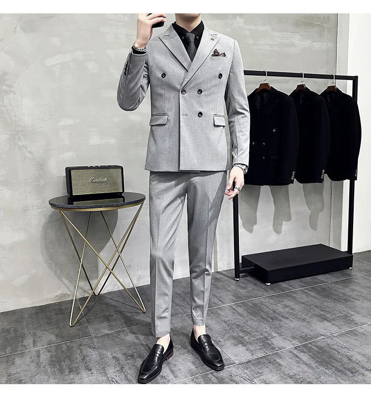 Jackets + Pants / Groom's Wedding Dress Best Fashion Mans Double -breasted Suit Blazer Trousers Male Formal Business Office Suit