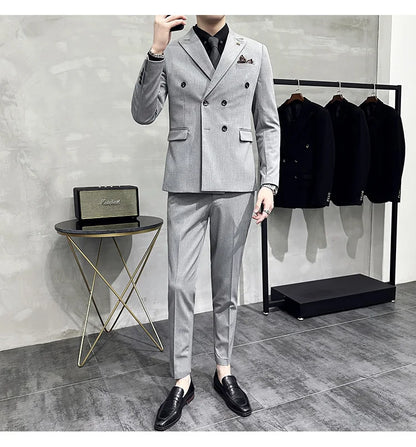 Jackets + Pants / Groom's Wedding Dress Best Fashion Mans Double -breasted Suit Blazer Trousers Male Formal Business Office Suit