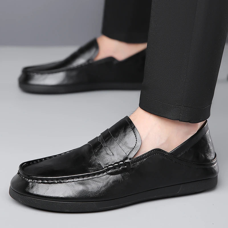 Genuine Leather Men Loafers Comfortable Mens Casual Shoes Luxury Brand Man Formal Dress Shoes Breathable Slip on Boat Shoes