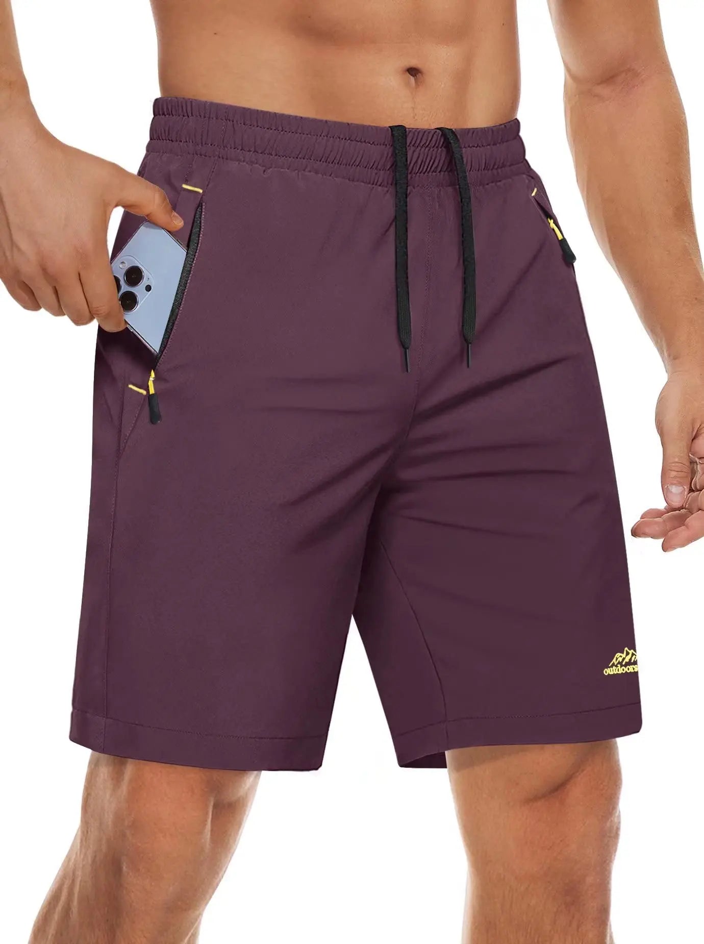 Quick Dry Athletic Shorts with Zipper Pockets Men's Summer Running Shorts Gym Training Workout Fitness Hiking Shorts