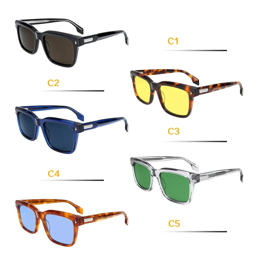 Fashion Retro Rivet Transparent Acetate G15 Green UV400 Rectangle Sunglasses Unisex Eyewear