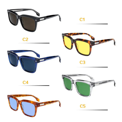 Fashion Retro Rivet Transparent Acetate G15 Green UV400 Rectangle Sunglasses Unisex Eyewear