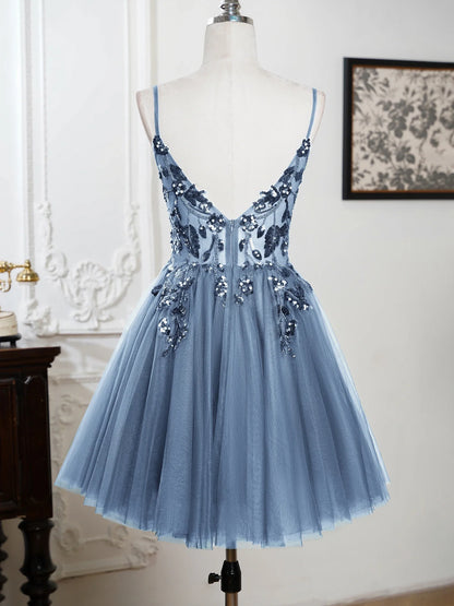 Sling Evening Dresses Sexy Spaghetti Straps V-Neck Illusion Sequins Appliques Prom Dress A-Line Train High Split Gowns