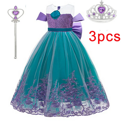 Little Mermaid Ariel Princess Costumes Young Girls Purple Dress Kids Cosplay Carnival Gown Birthday Tutu Dresses Summer New Wear