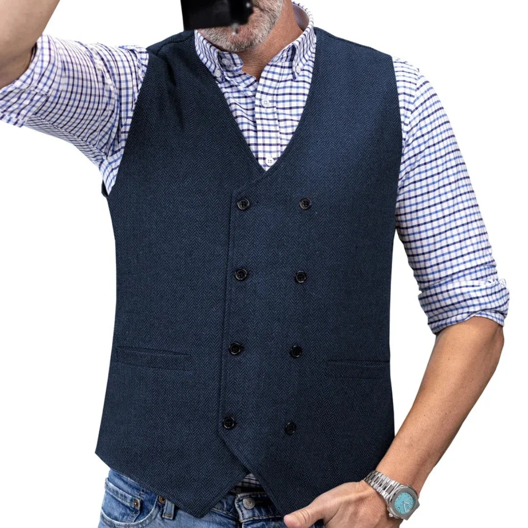 Men Vest Brown Herringbone Double Button Waistcoat For Wedding Birthday Banquet Party Business Office Work Men Suit Vest