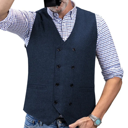 Men Vest Brown Herringbone Double Button Waistcoat For Wedding Birthday Banquet Party Business Office Work Men Suit Vest