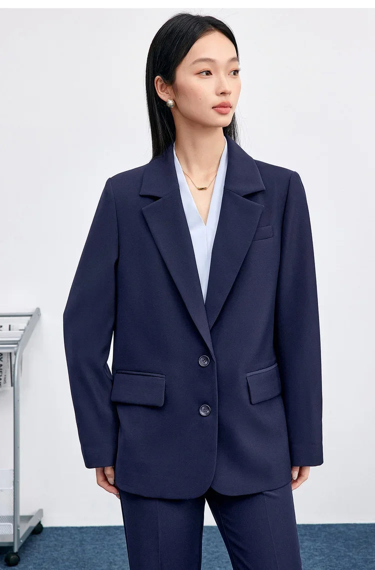 Solid Blazers for Woman 2026 Autumn Notch Lapel Single-breasted Two-button Straight Loose Fit Tailored Coat 153XC8811X
