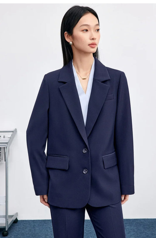 Solid Blazers for Woman 2026 Autumn Notch Lapel Single-breasted Two-button Straight Loose Fit Tailored Coat 153XC8811X