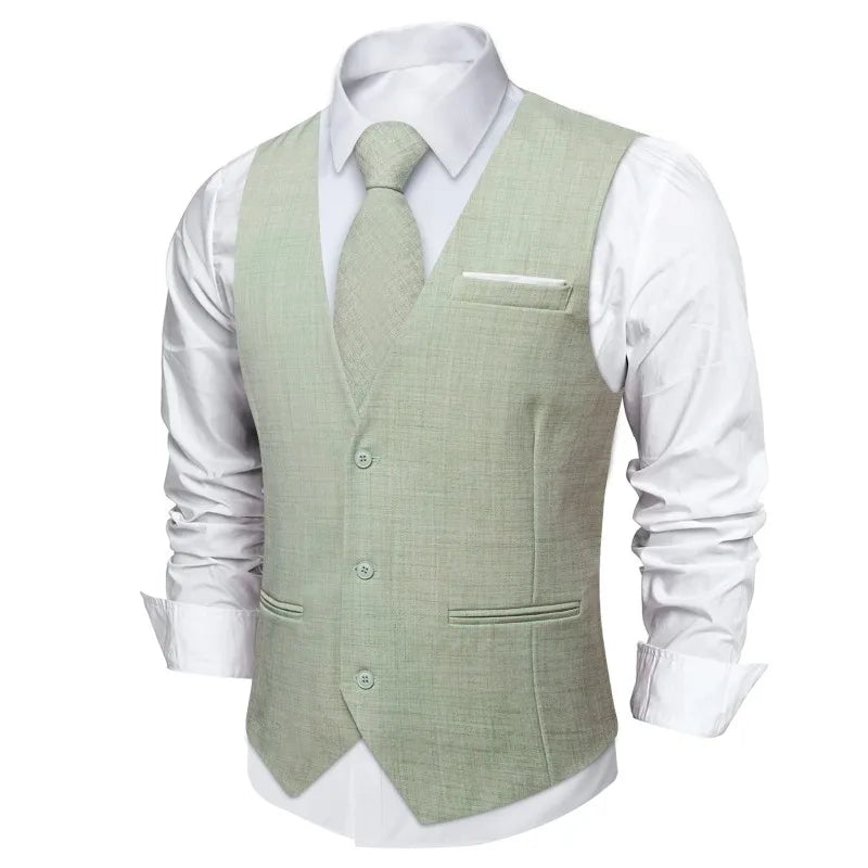 Fashion Men Vest Blue Single Breasted V Neck Solid Waistcoat For Wedding Birthday Party Prom Business Daily Casual Men Suit Vest