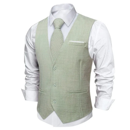 Fashion Men Vest Blue Single Breasted V Neck Solid Waistcoat For Wedding Birthday Party Prom Business Daily Casual Men Suit Vest