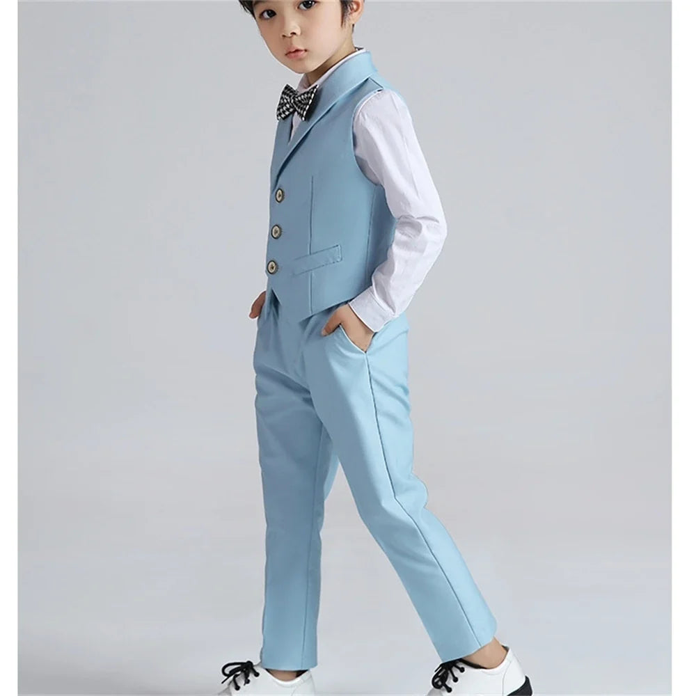 Exjojn Solid 2-Piece Vest Trousers Set for Kids, Wedding Ring Bear Suit Set, Chidren Formal Dress Wear 90-170cm Boys Sets