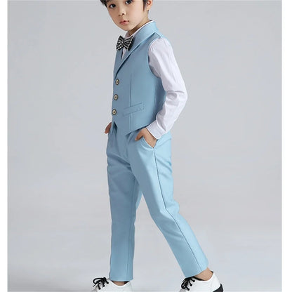 Exjojn Solid 2-Piece Vest Trousers Set for Kids, Wedding Ring Bear Suit Set, Chidren Formal Dress Wear 90-170cm Boys Sets