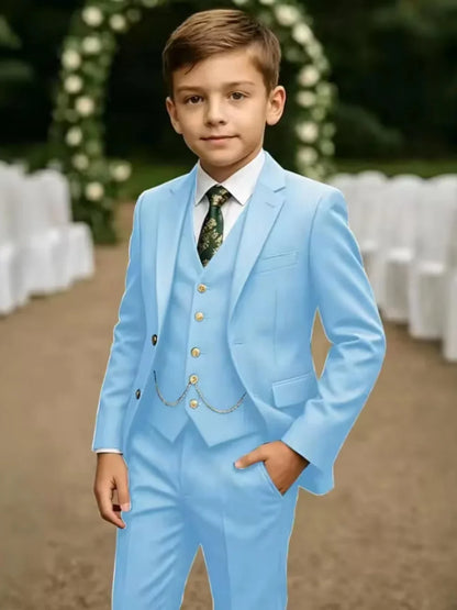 Notched Lapel Boys Slim Fit Suits 3 Pieces For Stage Performance Elegant Handsome Kids Suit Set Wedding Guest Tuxedo 2-20T