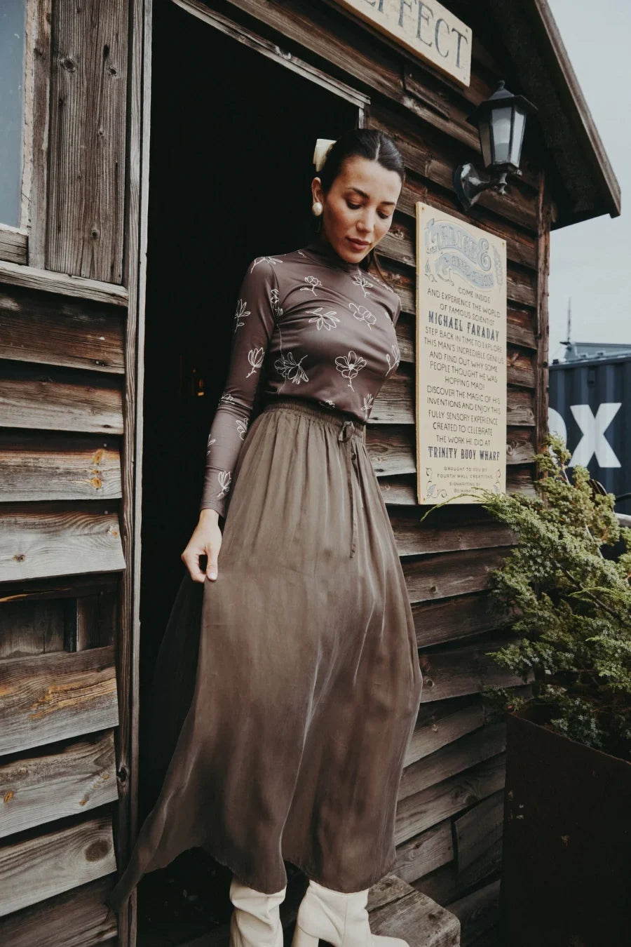 AS AW25 super soft high quality expensive cupro collection shirt + slip dress + skirt + print mockneck woman matching set