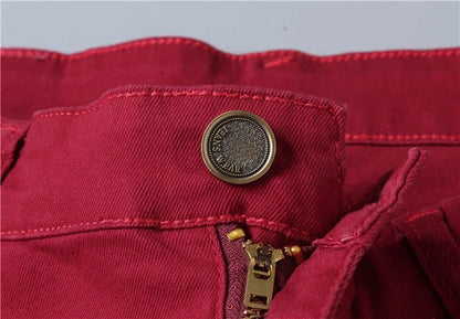 Brand Classic Style Men's Wine Red Jeans Fashion Business Casual Straight Denim Stretch Trousers Male Denim Pants Korean reviews