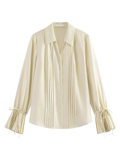 Blue Shirt For Women Spring 2025 New Design French Style Pleated Long Sleeve Chic Shirt Versatile Casual Top 25FS11150