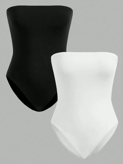 2 Pieces  Women’s Seamless Strapless Bodysuits – Black & White, Slim Fit, Tube Top Style, Comfortable Stretch Fabric