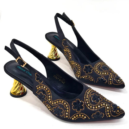 2024 Elegant Rhinestone Pointed-Toe Pumps With Matching Bag Set Large Capacity Bag for Women's Party High Heels