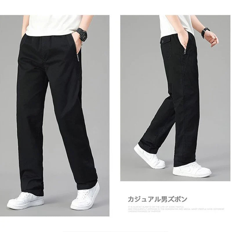 Men's Cotton Relaxed Fit Pants Full Elastic Waist Casual Sportswear Twill Pants Running Sweatpants Casual Cargo Pants