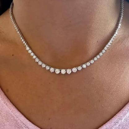 3-Claw Graduated Moissanite Tennis Necklace S925 Sterling Silver with Certificate Lab Diamond Wedding Riviera Necklace for Women