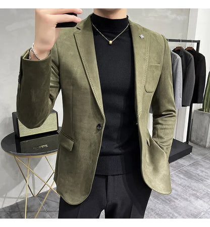 Deerskin Leather Jacket Blazer Men Casual Slim Fit Blazer Hombre Suit Leather Jacket Men Terno Masculino Men Clothing 6 Color