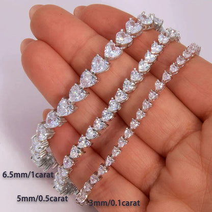 3/5/6.5mm Heart Cut Moissanite Tennis Bracelet with Certificates 925 Sterling Silver Sparkling Diamond Bracelets for Women