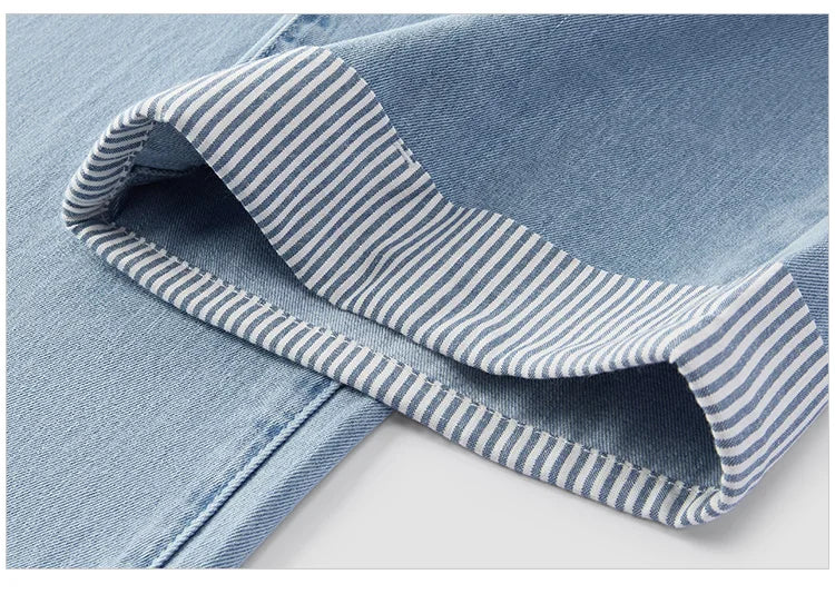 Women Jeans Soft Cool Patchwork Striped Wide Leg Denim Pants 2026 Summer Trendy Loose