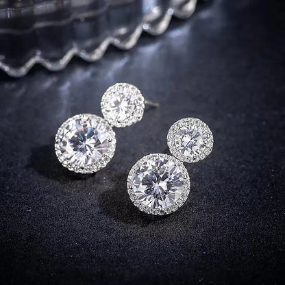 5cttw Moissanite Drop EarringsCertified Certificates 925 Sterling Silver Double Round Cut Halo Diamond Stud Earring for Women