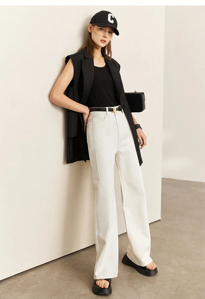 Minimalism Women Jeans 2025 Autumn Vintage Denim Pants Loose Wide Leg Pants Woman Casual Pants Female Trousers 12551002